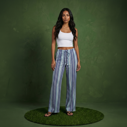 Anna-Kaci Women's Striped Wide Leg Pants with Drawstring Waist