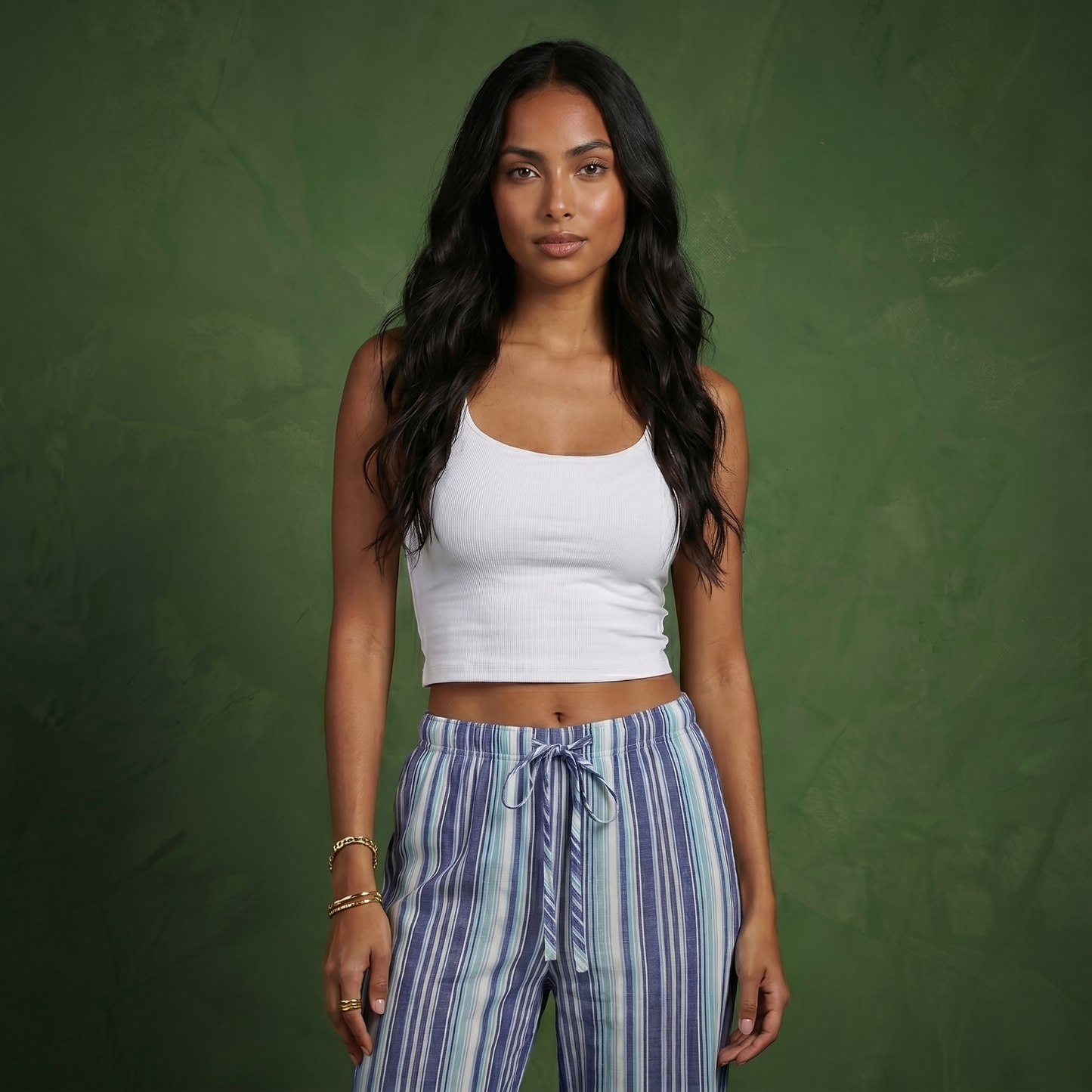 Anna-Kaci Women's Striped Wide Leg Pants with Drawstring Waist