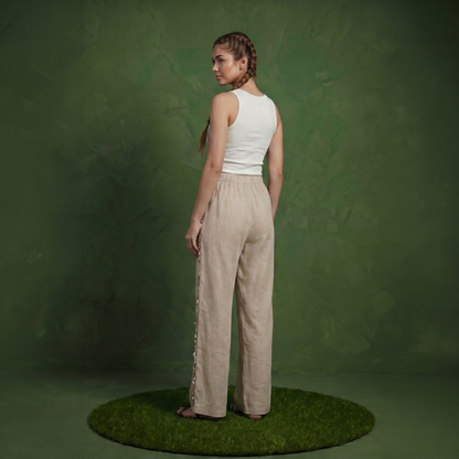 Anna-Kaci Women's Wide Leg Pants with Drawstring Waist and Side Sequin Trim