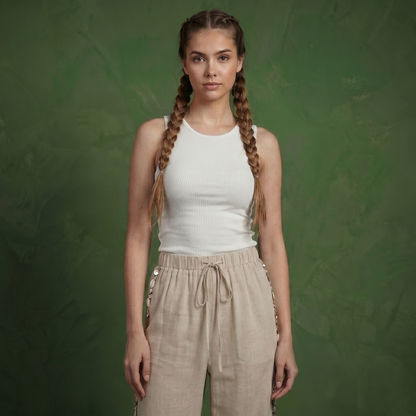 Anna-Kaci Women's Wide Leg Pants with Drawstring Waist and Side Sequin Trim