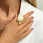 Beige Resin & Goldtone Prong-Set Oval Open Ring