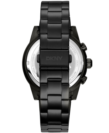 Dkny Men Watch, Black Color Case, Black Dial, Black Color Metal Bracelet, Chronograph, 10 Atm