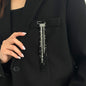 Black Acrylic & Silvertone Tassel Pin Brooch