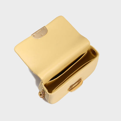 Structured Buckle Leather Shoulder Bag