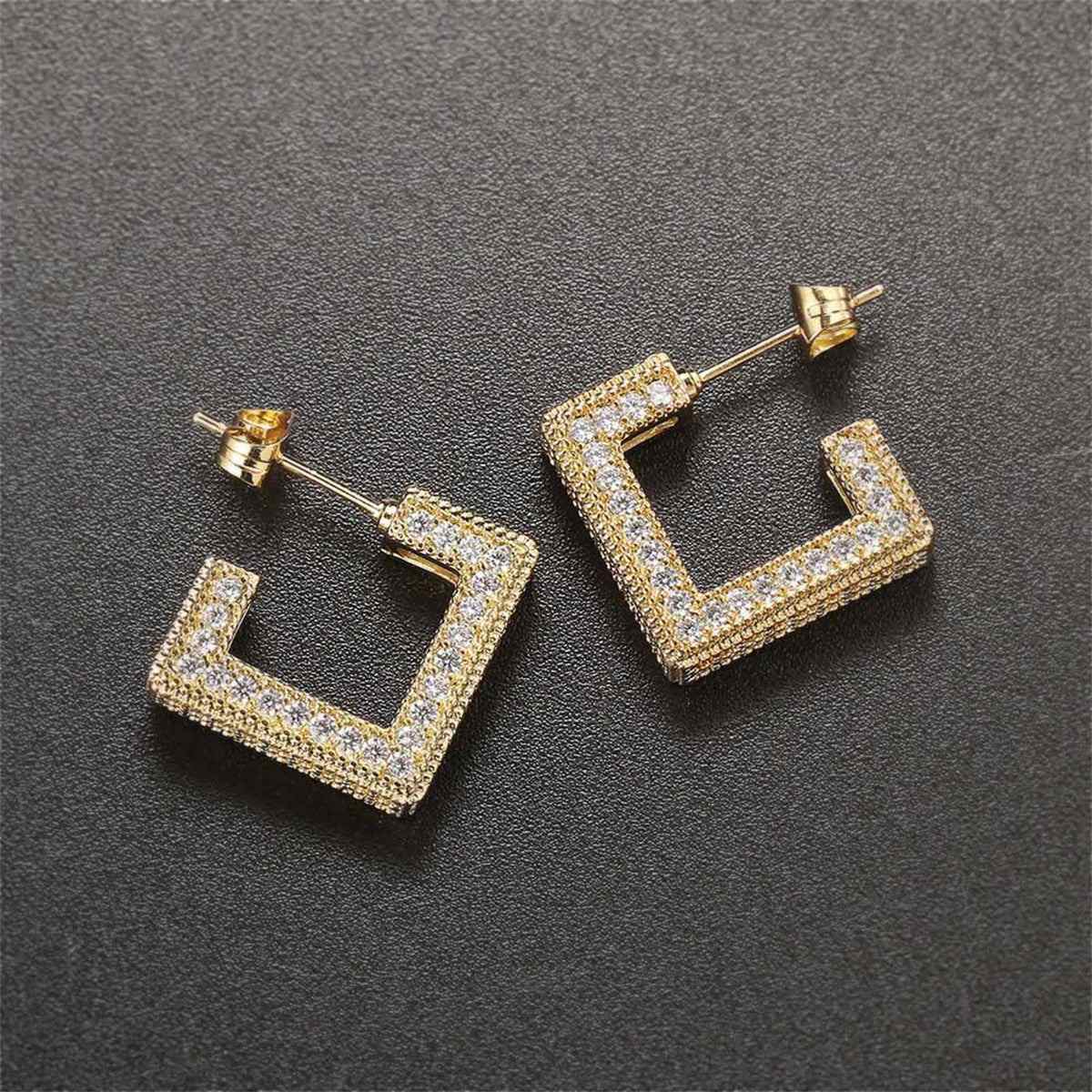 Cubic Zirconia & Goldtone Square Huggie Earrings