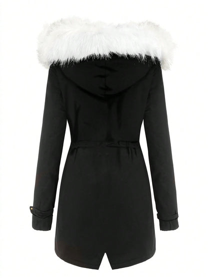 Chic YC Women's Winter Parka Coat Fleece Lined Military Jacket Women Faux Fur Hooded Coat
