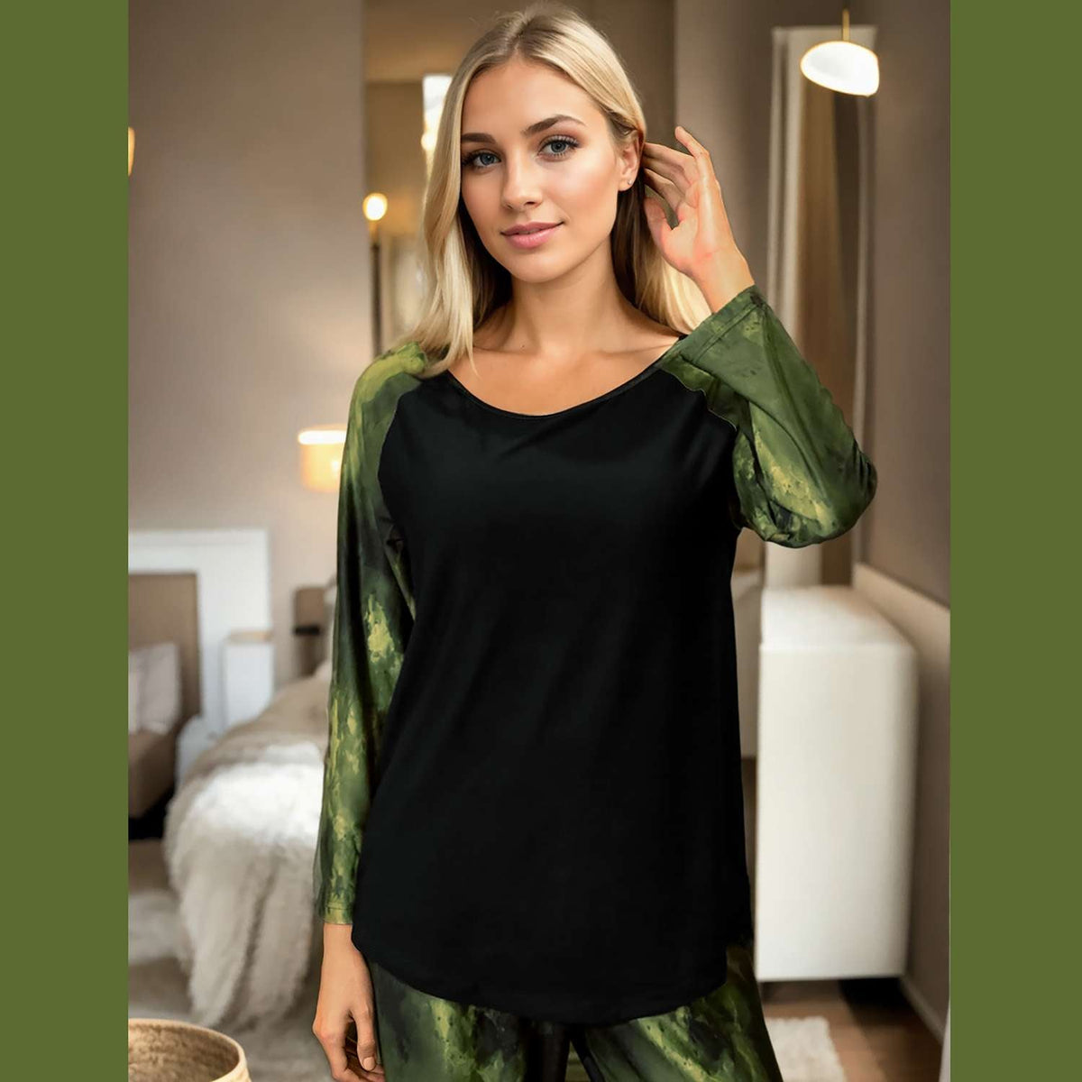 Relevate Designs Blue Camouflage Long Sleeve Lounge Top