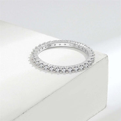 Cubic Zirconia & Silvertone Thin Band Ring