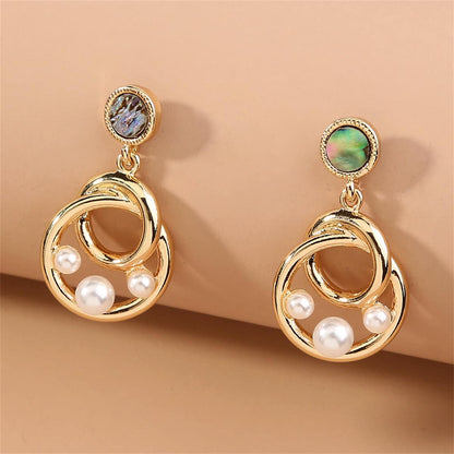 Abalone Shell & Pearl Goldtone Interlocking Drop Earrings