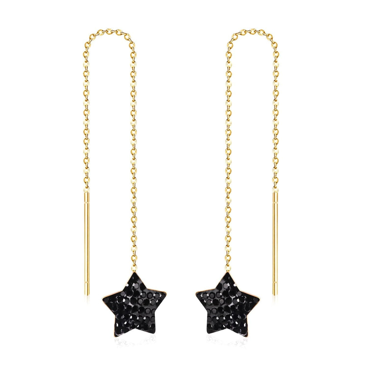 Black Cubic Zirconia & Goldtone Star Threader Earrings