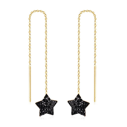 Black Cubic Zirconia & Goldtone Star Threader Earrings