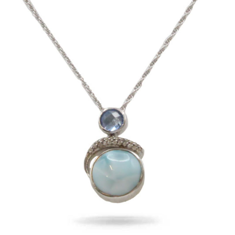 Larimar Stone Sapphire Sterling Silver Como Necklace By Marahlago