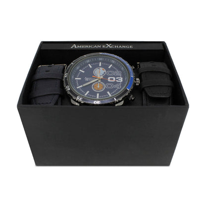 American Exchange Men's Blue Watch With Interchangeable Leather Straps 5336 (Blemished Box)