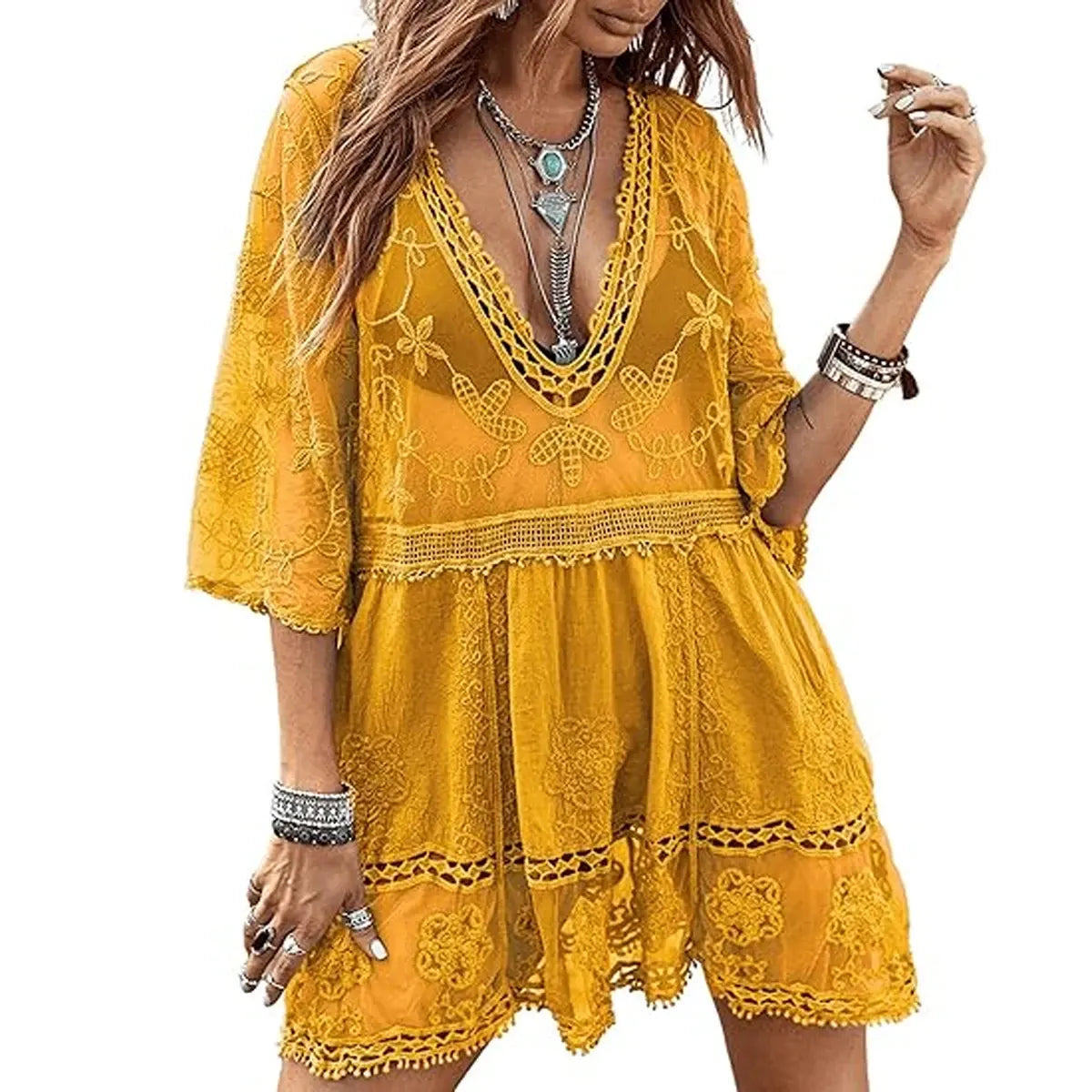 Boho Floral Sheer Cover Up Dress