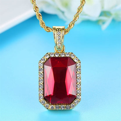 Goldtone & Red Crystal Pendant Necklace