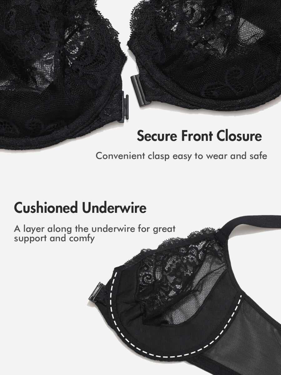 Front Closure Lace Underwire Plunge Bra