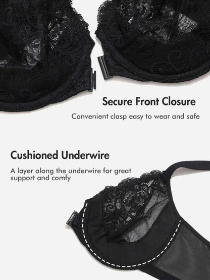 Front Closure Lace Underwire Plunge Bra