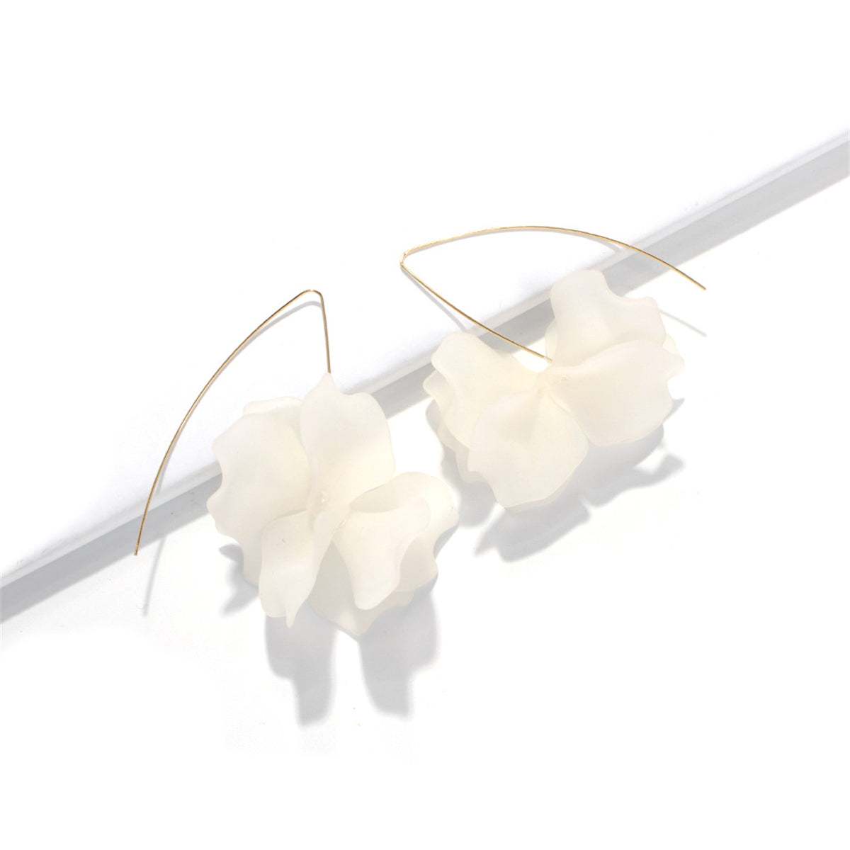 Black Acrylic & Goldtone Petals Drop Earrings