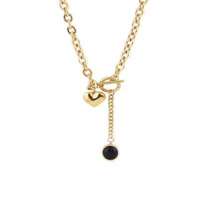 Black Crystal & Goldtone Heart Drop Pendant Necklace