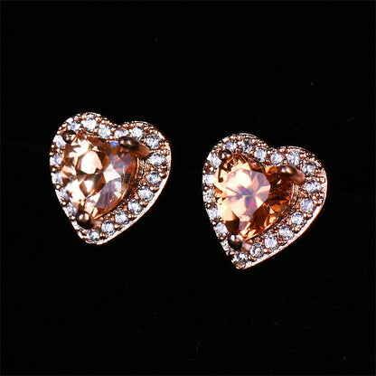 Olive Crystal & Cubic Zirconia Rose Goldtone Halo Heart Stud Earrings