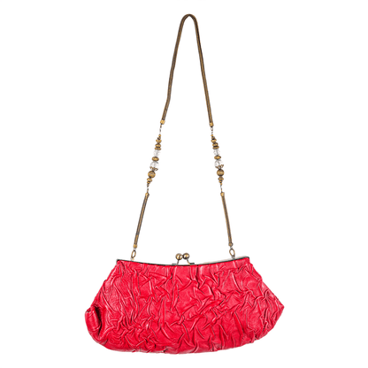 La Chic Women's Handcrafted Leather Face Embellished Clutch