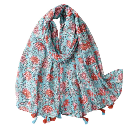 Blue and Red Flower Scarf