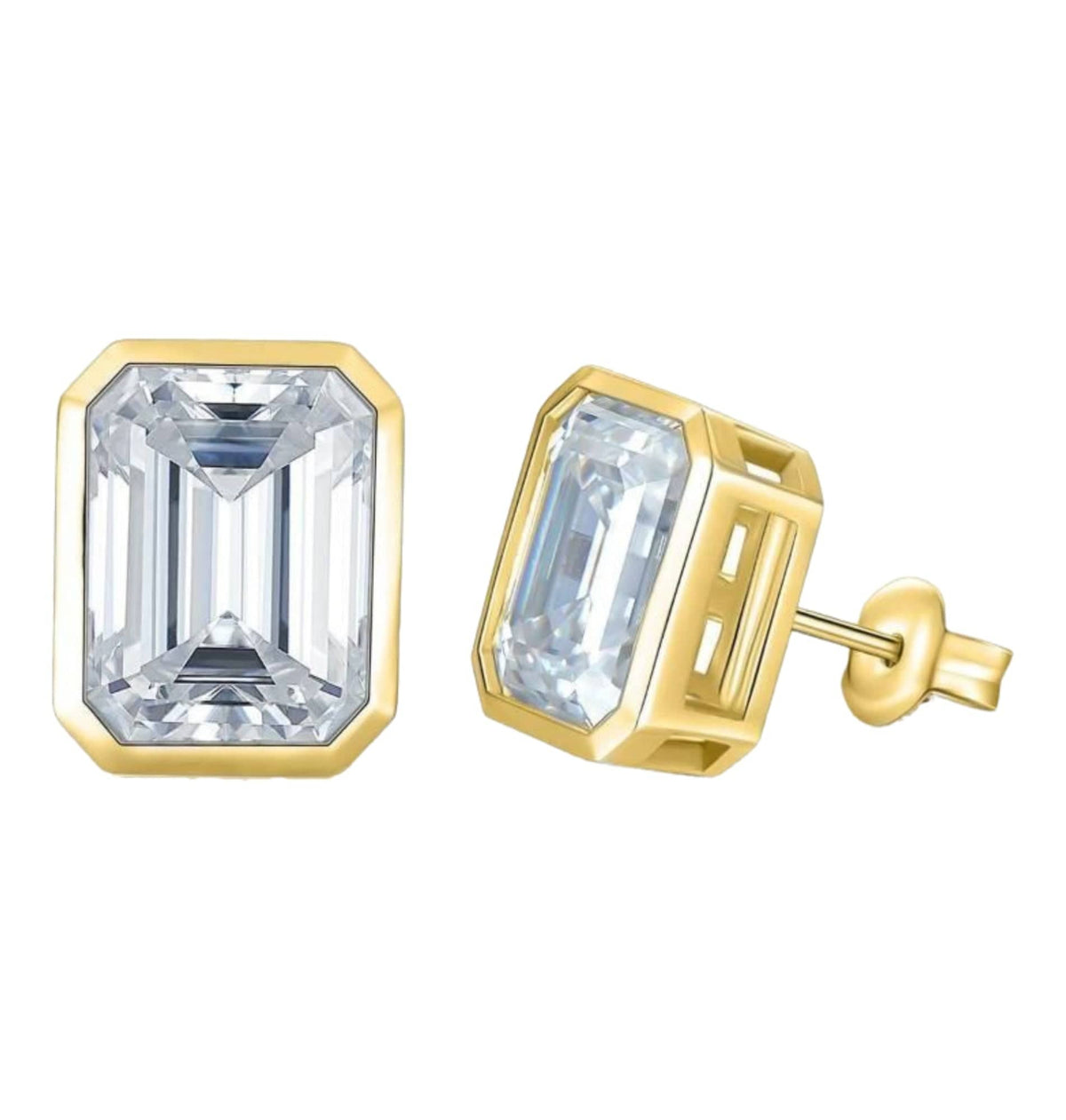 Gold Tone Emerald Cut Studs