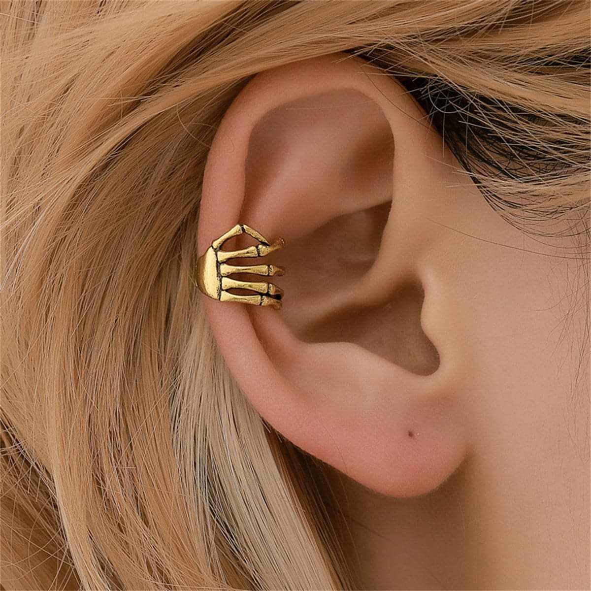 Goldtone Skeleton Hand Ear Cuff