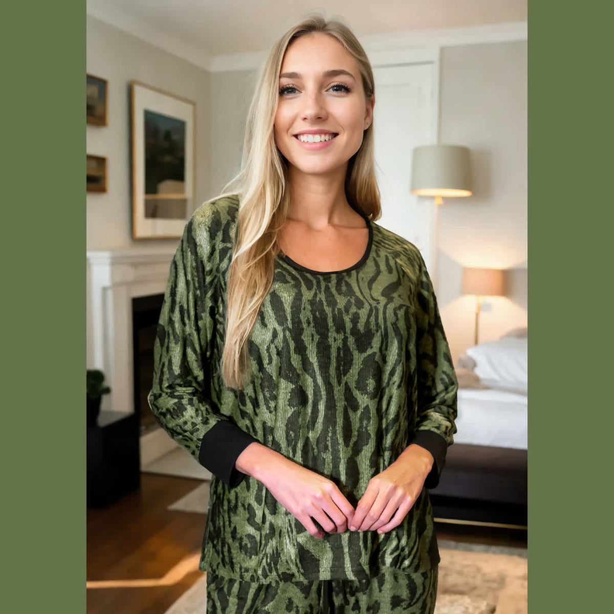 Relevate Designs Blue Camouflage Long Sleeve Lounge Top