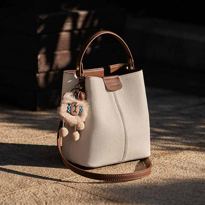 Colorblock Leather Bucket Shoulder Bag