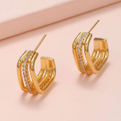 Cubic Zirconia & Goldtone Square Huggie Earrings