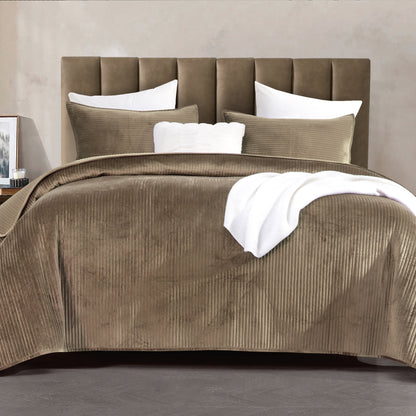 Elegant Comfort 3-Piece Velvet Corduroy Stripe Quilted Bedspread Coverlet Set