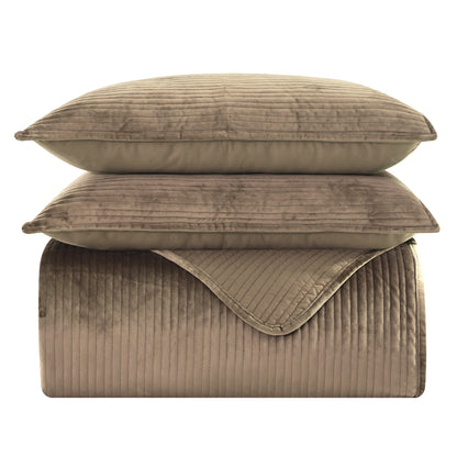 Elegant Comfort 3-Piece Velvet Corduroy Stripe Quilted Bedspread Coverlet Set