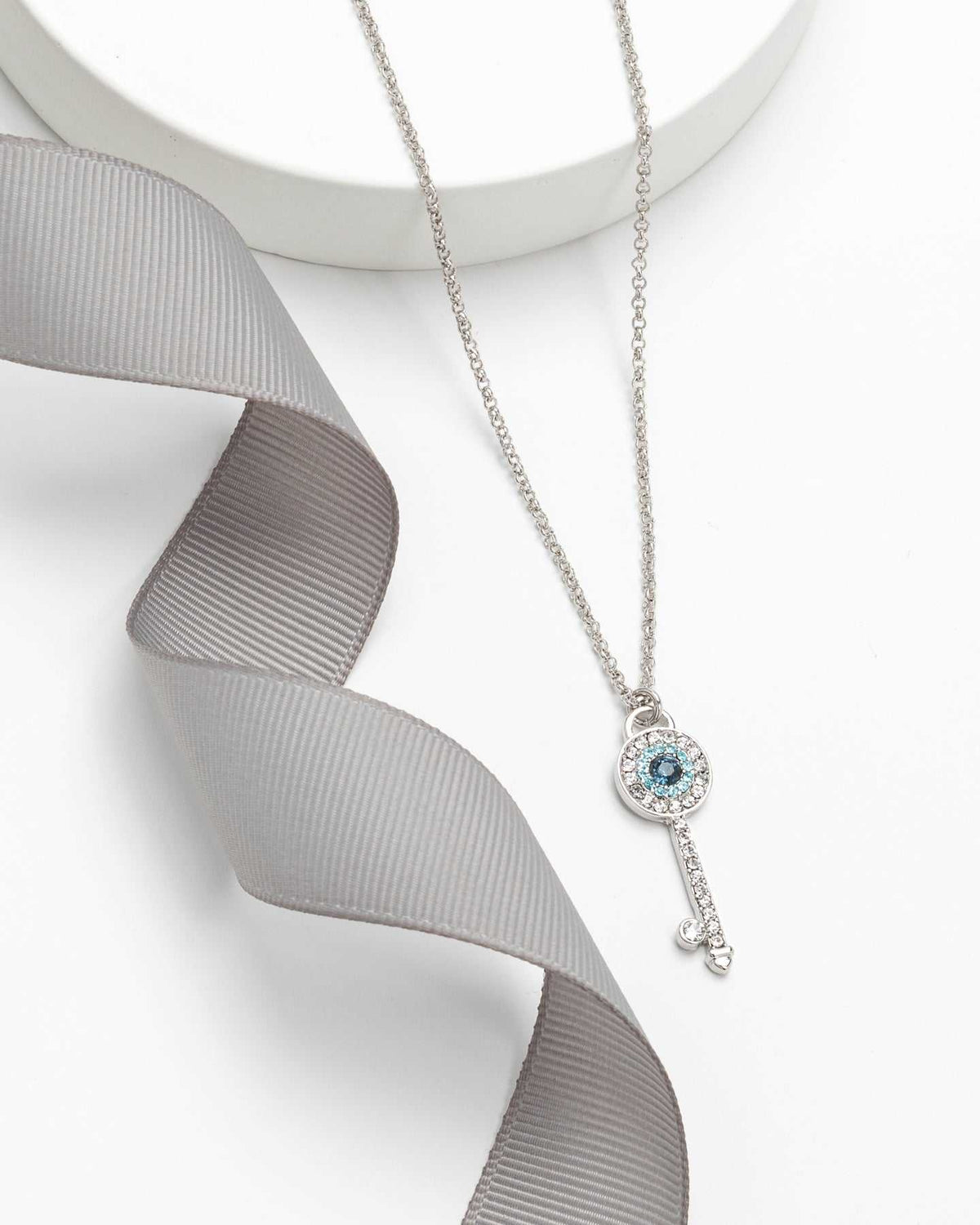 Blue Swarovski Crystal Necklace – Blue Clear Swarovski Crystal Key Necklace