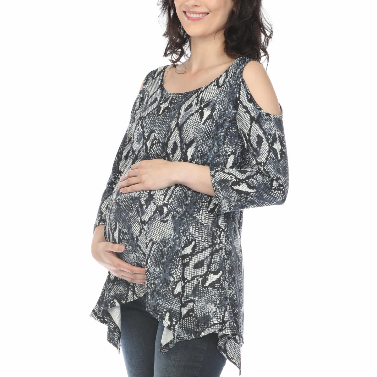 White Mark Maternity Snake Print Cold Shoulder Tunic