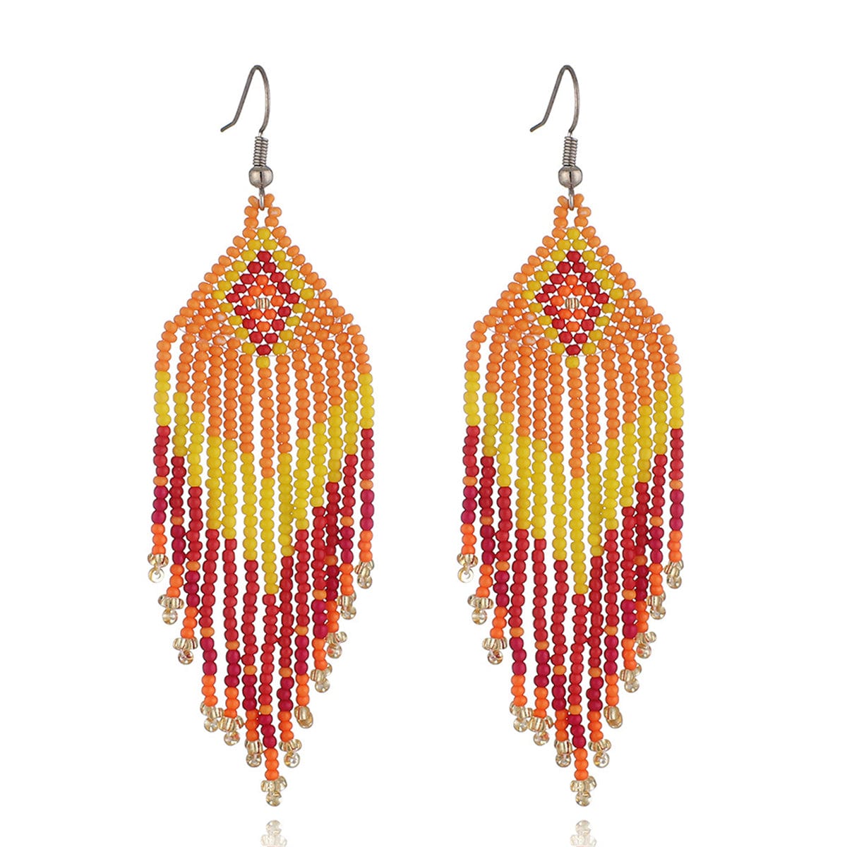 Yellow & Red Howlite Rhombus Tassel Drop Earrings