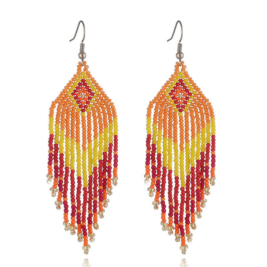 Yellow & Red Howlite Rhombus Tassel Drop Earrings