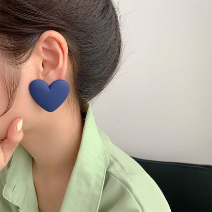 Navy Acrylic & Silvertone Heart Stud Earrings
