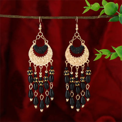 Black Resin & Polyster Goldtone Tassel Drop Earrings