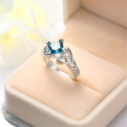 Blue Princess Crystal & Silvertone Band Ring