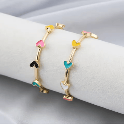 Goldtone Multicolour Heart Hoop Earrings
