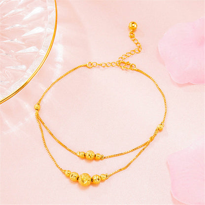 24K Goldtone Round Bead Layered Anklet