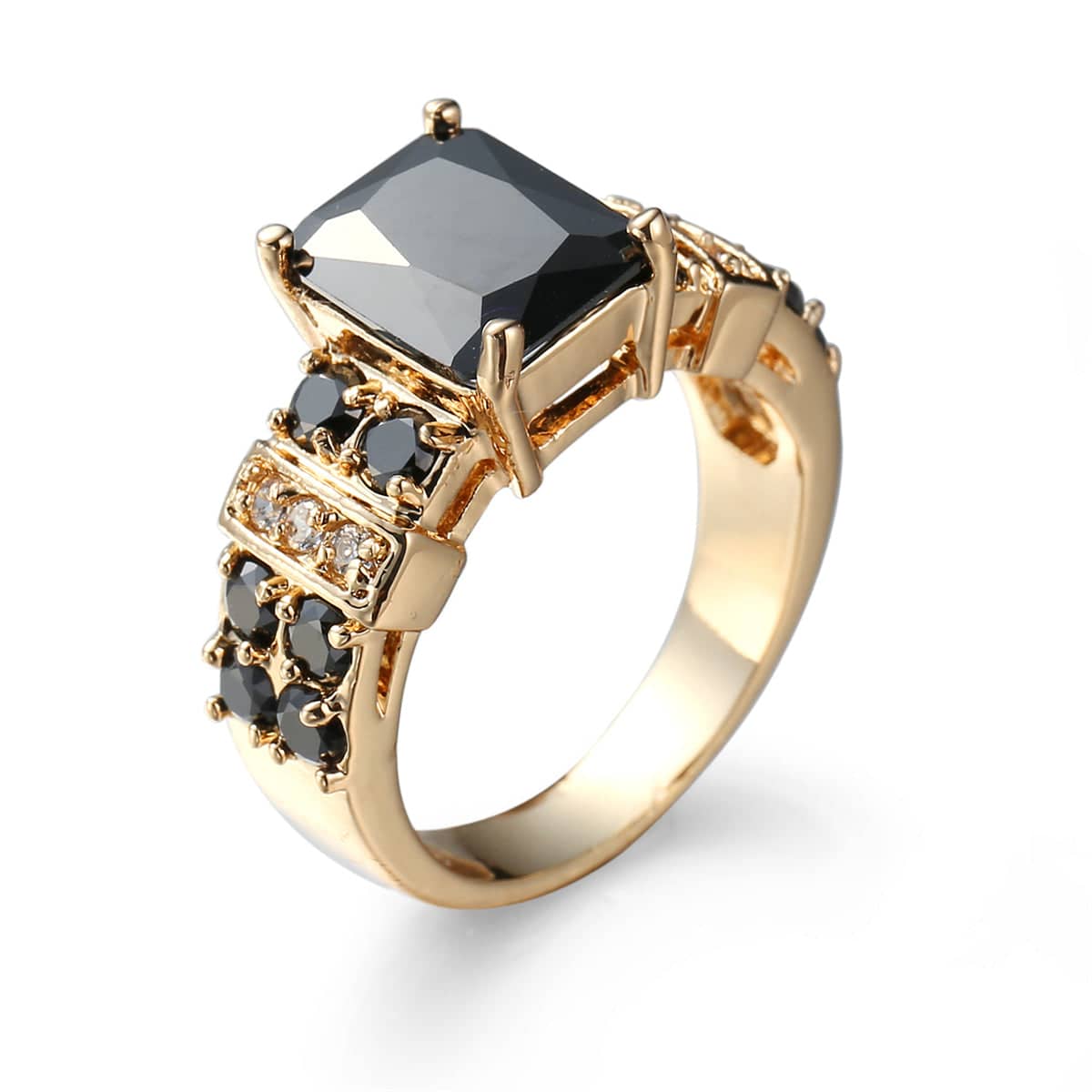 Black Crystal & Cubic Zirconia Goldtone Multi-Row Radiant-Cut Ring