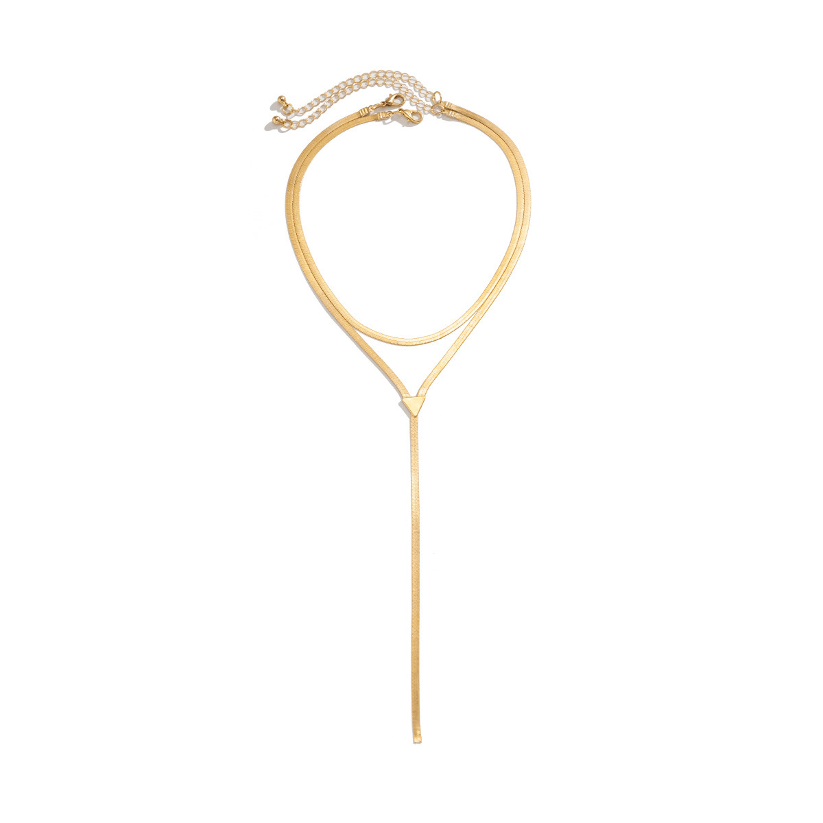 Layered Y-Shaped Herringbone Choker Necklace