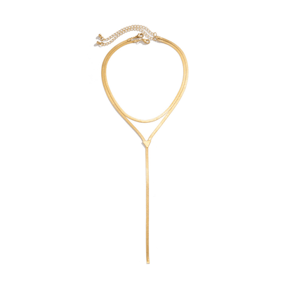 Layered Y-Shaped Herringbone Choker Necklace