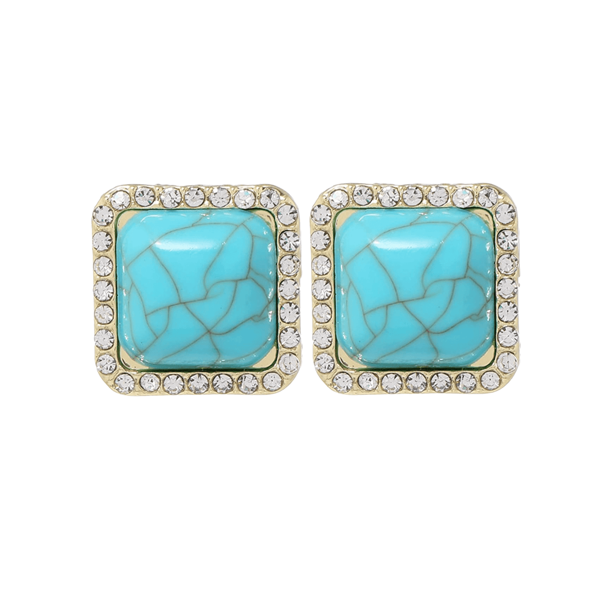 Goldtone Crystal Square Turquoise Stud Earrings