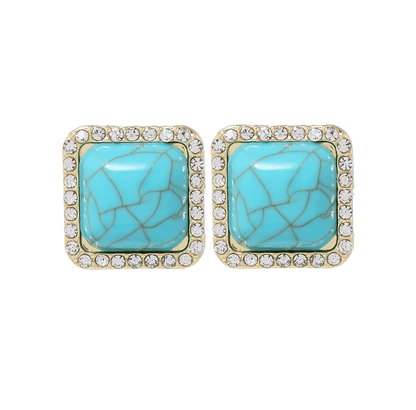 Goldtone Crystal Square Turquoise Stud Earrings