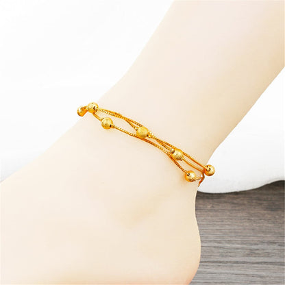 24K Goldtone Round Bead Layered Anklet