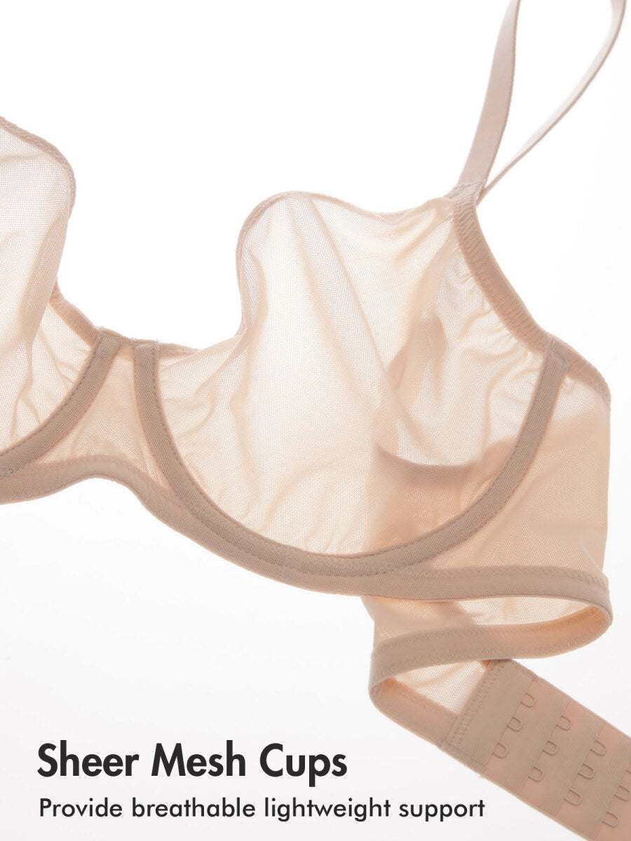 Cosnufy Sheer Mesh Plunge Underwire Full Coverage Bra
