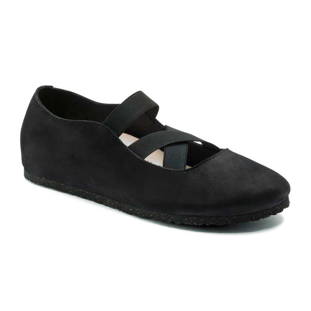 Birkenstock Women's Santa Ana Nubuck Leather Black Ballet Flat
